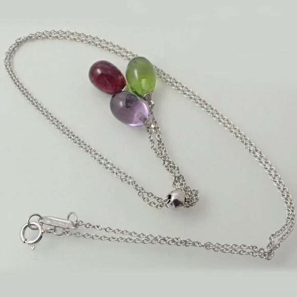 Tiffany & Co. Amethyst Rainbow 3 Teardrop Necklace 16" 18K White Gold Auth - Picture 1 of 3